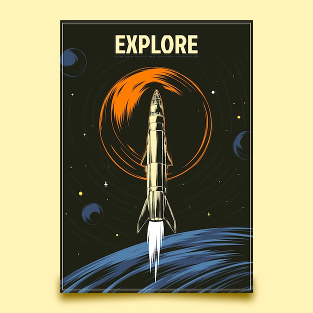 Free vector hand drawn retro space poster template