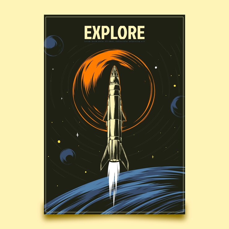Free Vector hand drawn retro space poster template