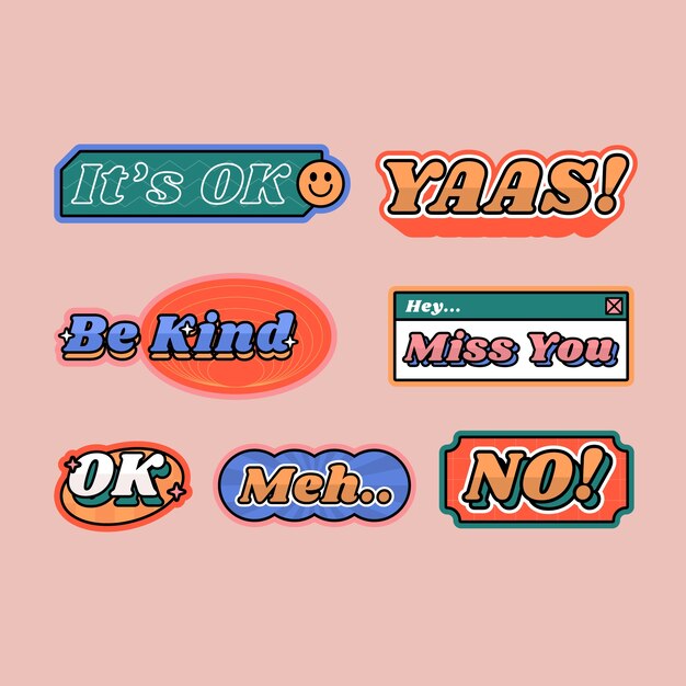 Hand drawn retro sticker collection