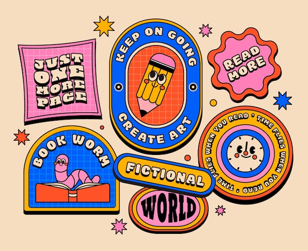 Free vector hand drawn retro sticker collection