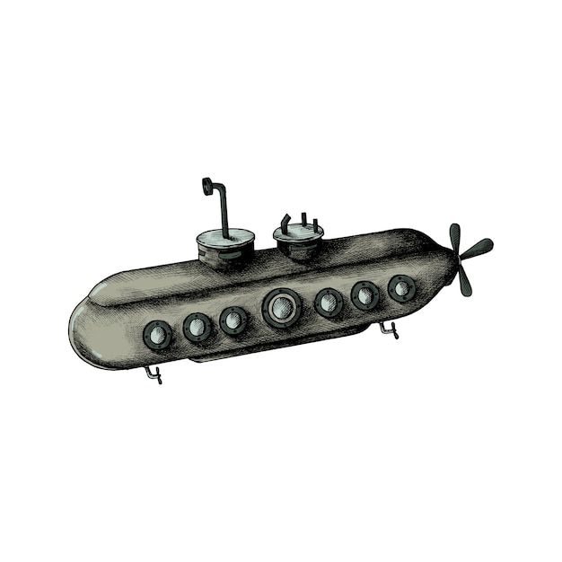 無料ベクター 手描きのレトロ潜水艦