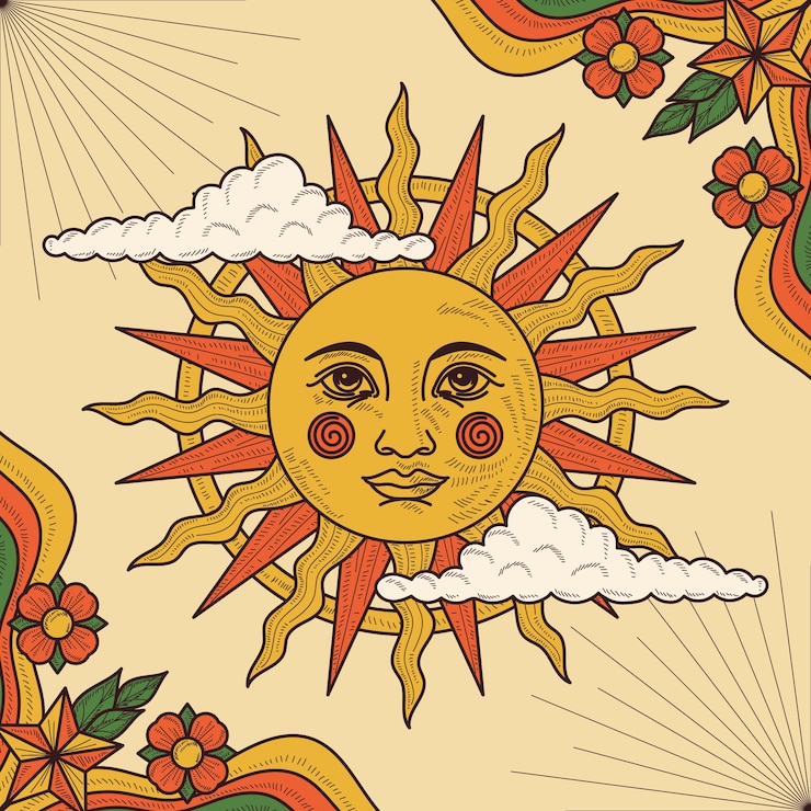 無料Vector 手描きのレトロな太陽の図