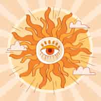 Бесплатное векторное изображение Ручной обращается ретро иллюстрация солнца