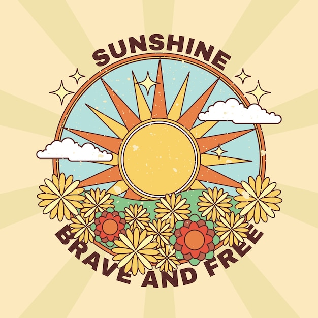 Hand drawn retro sun illustration