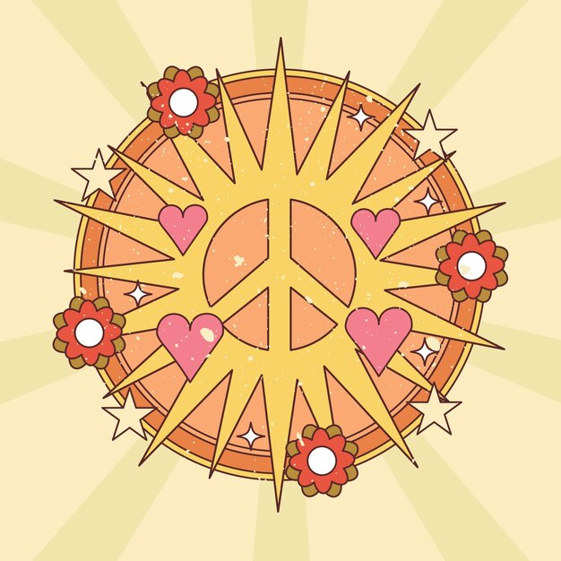 Hand drawn retro sun illustration