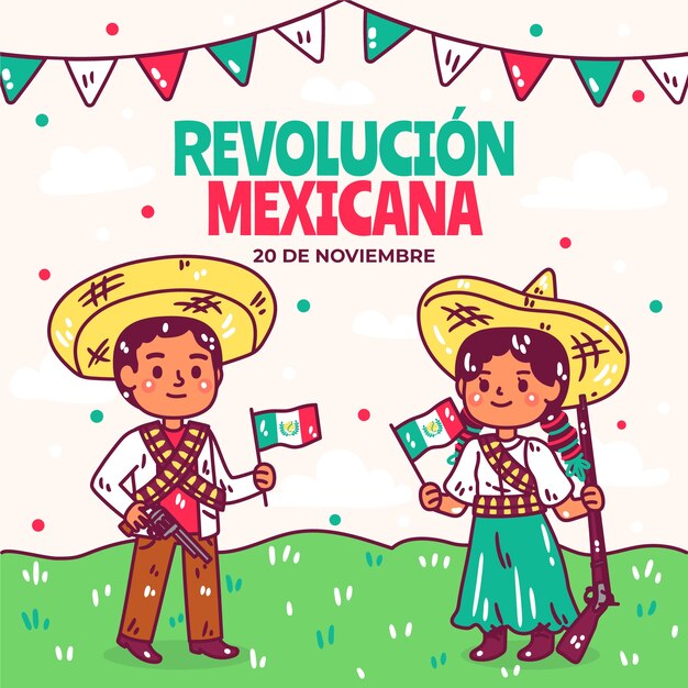 Нарисованная рукой иллюстрация мексиканской революции