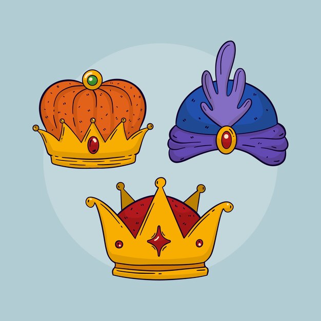 Hand drawn reyes magos crowns collection