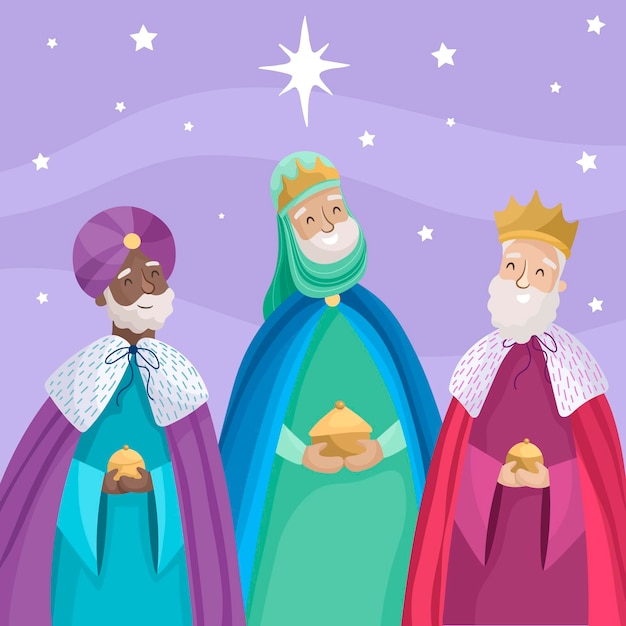 무료 벡터 손으로 그린 reyes magos 날