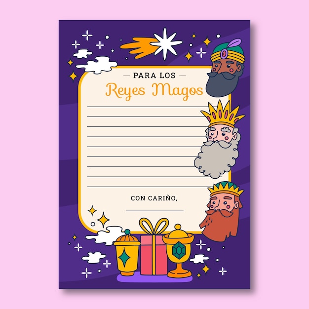 Free vector hand drawn reyes magos letter template