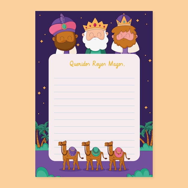 Free vector hand drawn reyes magos letter template