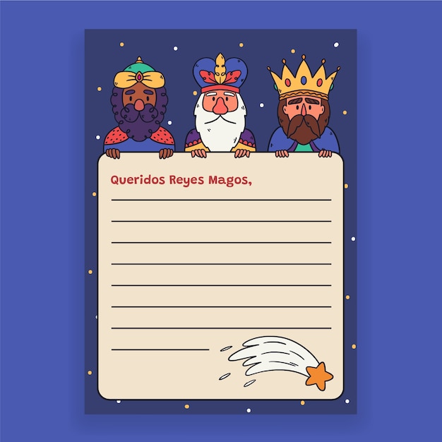 Free vector hand drawn reyes magos letter template