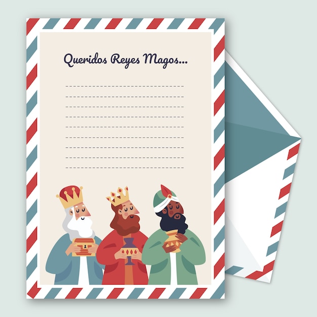 Hand drawn reyes magos wishlist letter template