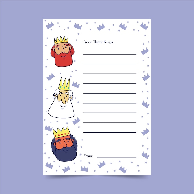 Hand drawn reyes magos wishlist letter template