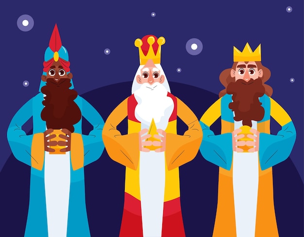 무료 벡터 손으로 그린 reyes magos