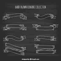 Free vector hand drawn ribbons collection in blackboard style