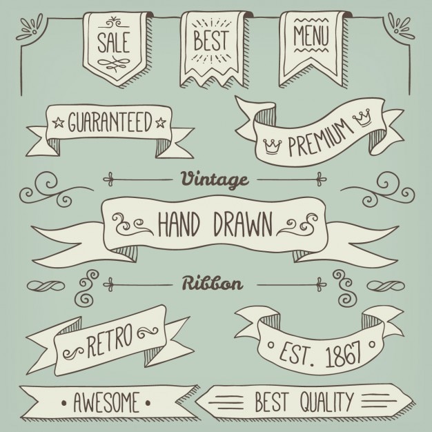 Free vector hand drawn ribbons collection