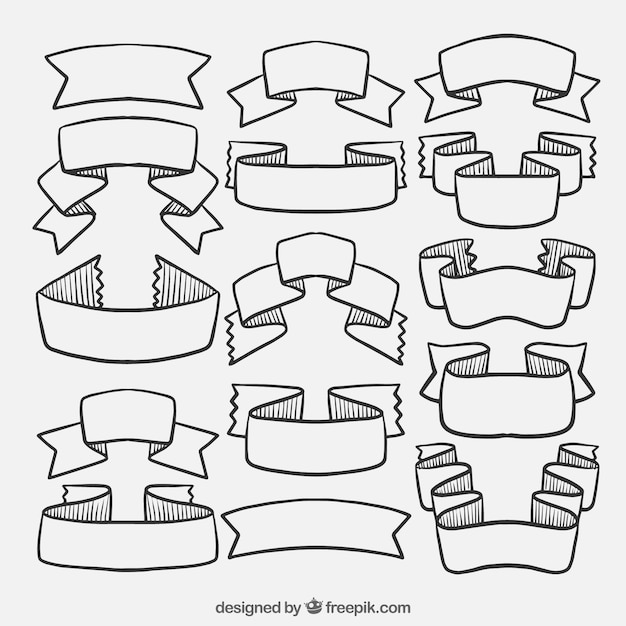 Free vector hand drawn ribbons set of different shapes