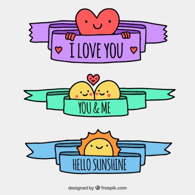 Free vector hand drawn ribbons set with lovely characters