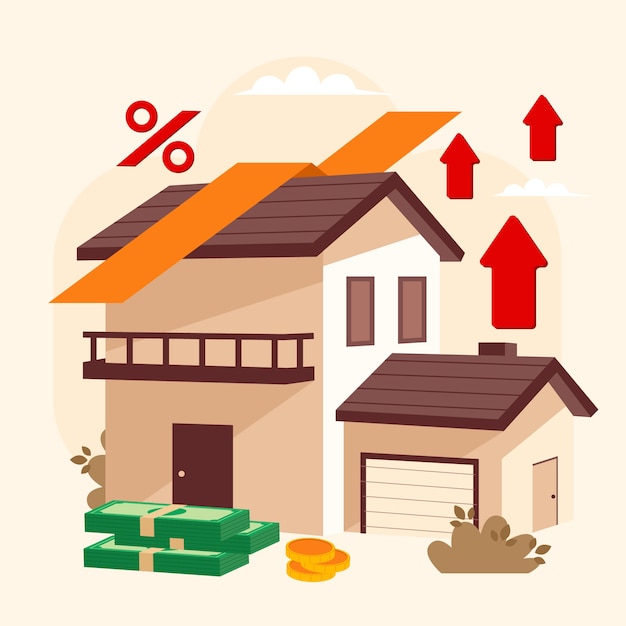 Hand drawn rising house prices illustration