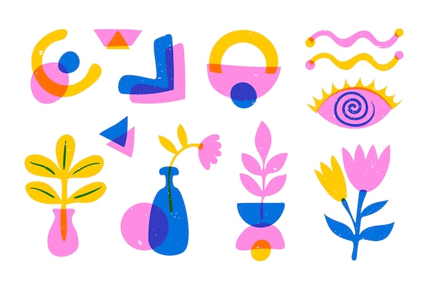 Free vector hand drawn risograph element collection