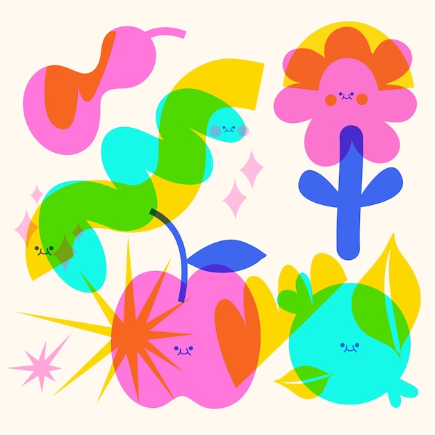 Free vector hand drawn risograph element collection