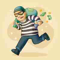 Free vector hand drawn robber  cartoon illustration