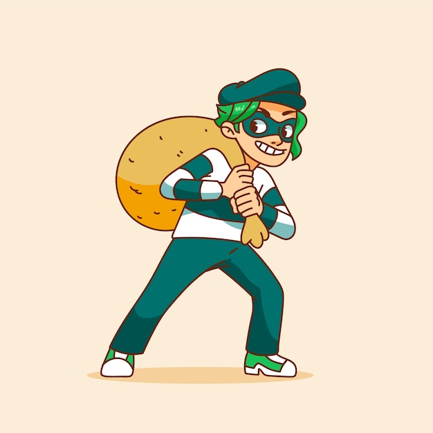 Free vector hand drawn robber cartoon illustration