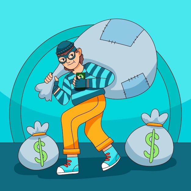 Free vector hand drawn robber  cartoon illustration