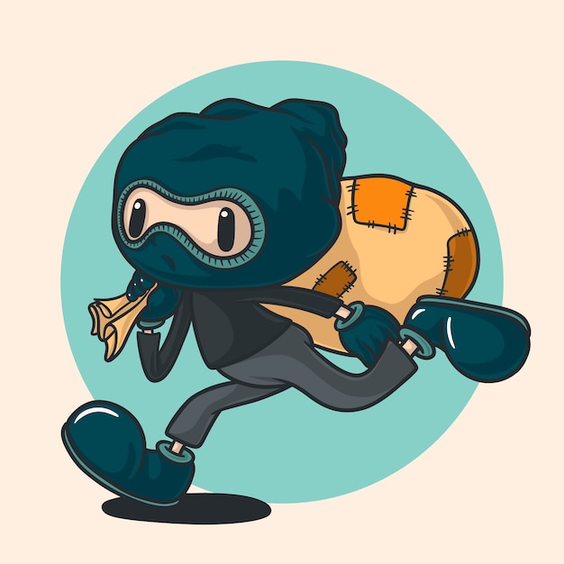 Бесплатное векторное изображение Иллюстрация мультфильма о разбойнике, нарисованная вручную