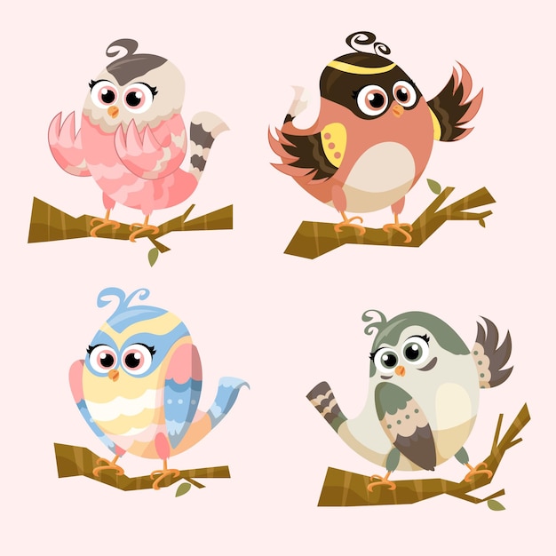 Free vector hand drawn robins on twigs set