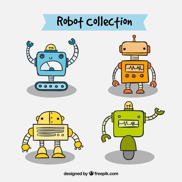 Hand drawn robot character collection