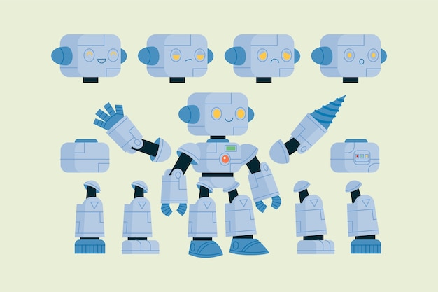 Hand drawn robot character constructor illustration