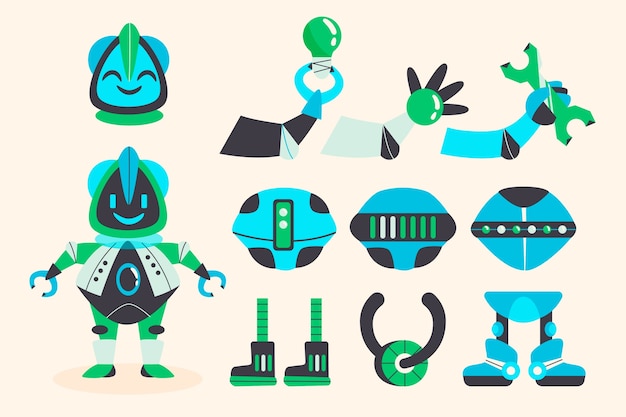 Hand drawn robot character constructor illustration