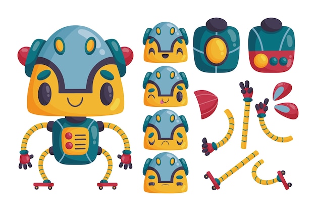 Free vector hand drawn robot character constructor illustration