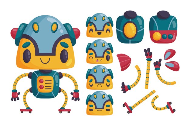 Hand drawn robot character constructor illustration