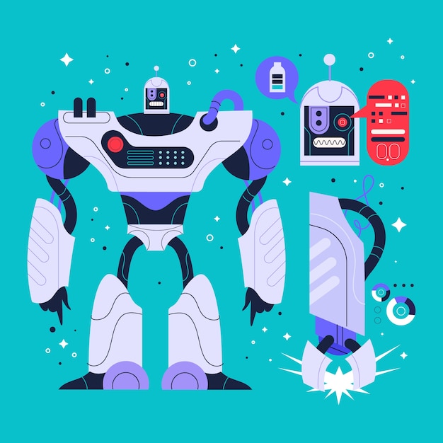 Free vector hand drawn robot character constructor illustration