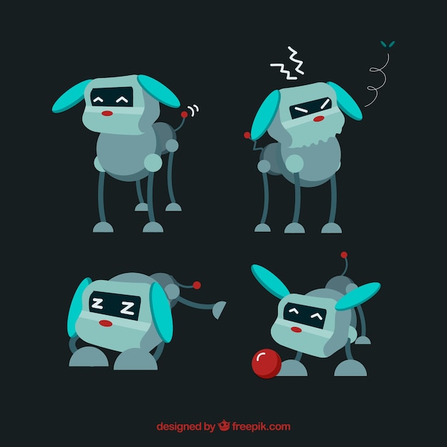Free vector hand drawn robot character with different poses collection