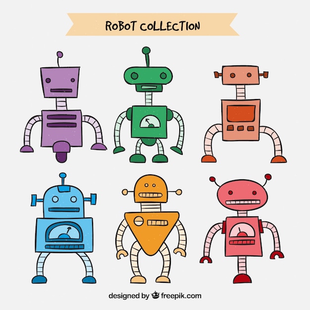 Free vector hand drawn robot collection with different poses