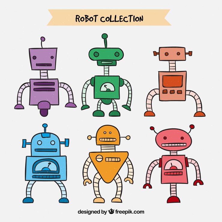 Free Vector hand drawn robot collection with different poses