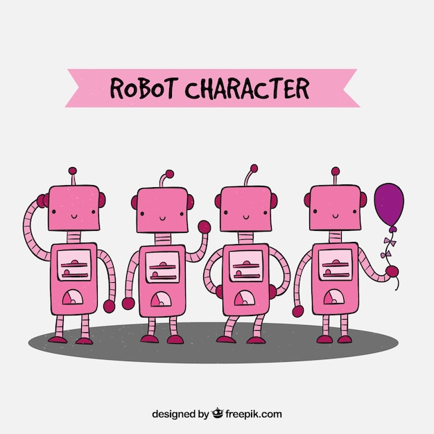 Free vector hand drawn robot collection with different poses