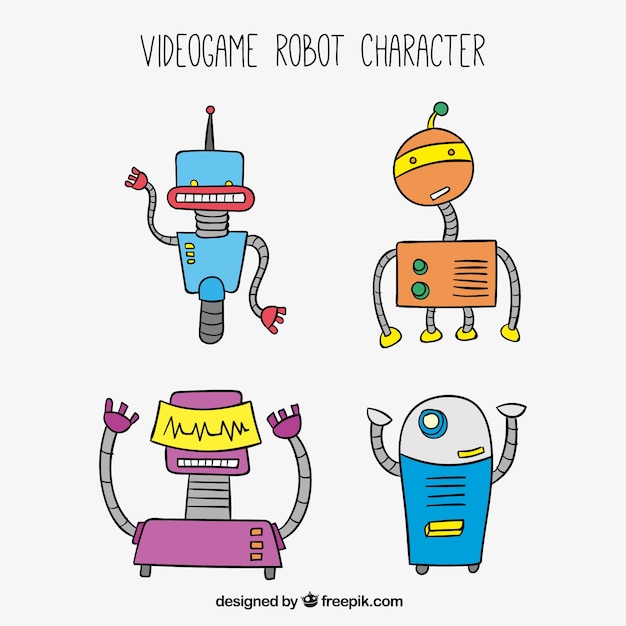 Free vector hand drawn robots set