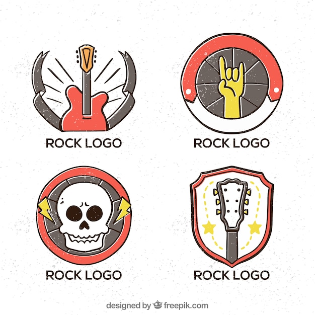 Vettore gratuito collezione di logo roccia disegnata a mano con stile vintage