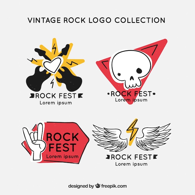 Hand drawn rock logo collection with vintage style