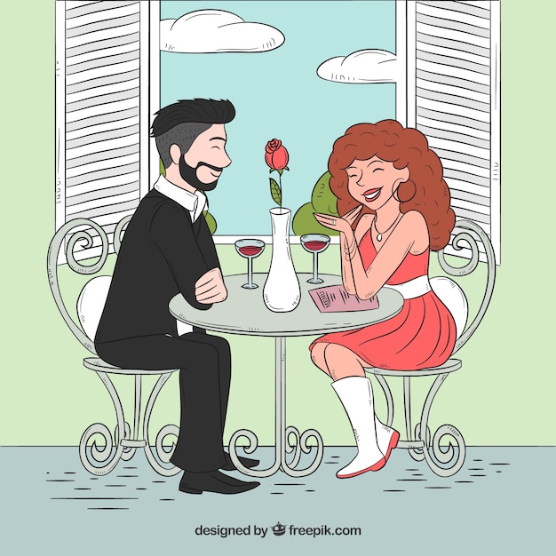 Hand drawn romantic date scene