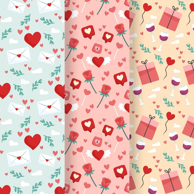 Hand drawn romantic pattern collection