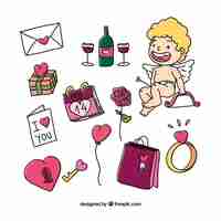 Vettore gratuito disegnati a mano romantic valentines elementi giorno