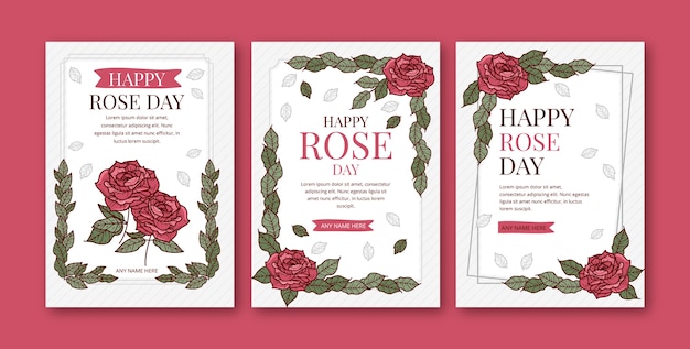 Free vector hand drawn rose day greeting cards collection