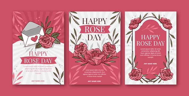 Hand drawn rose day greeting cards collection