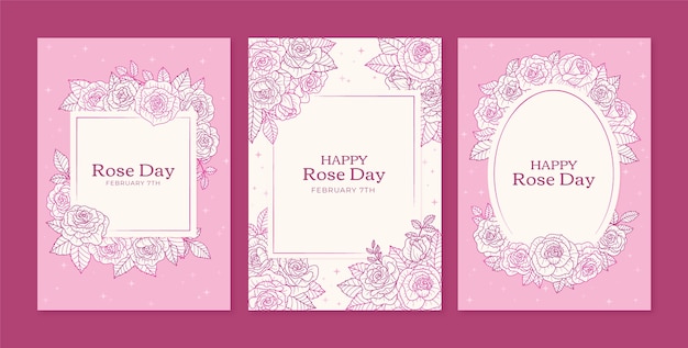 Free vector hand drawn rose day greeting cards collection