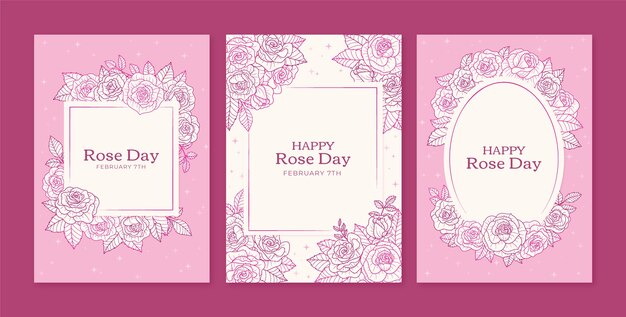 Hand drawn rose day greeting cards collection